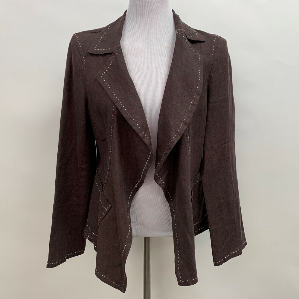 Karen Kane Women's Top Small Brown Open Front 100% Linen